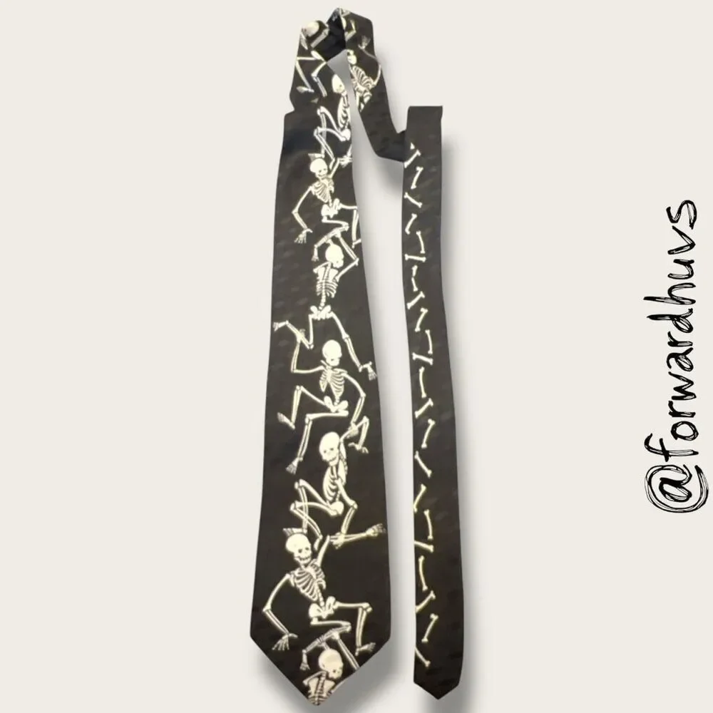Vintage 1996 Looney Tunes Mania Skeleton Necktie – 100% Silk